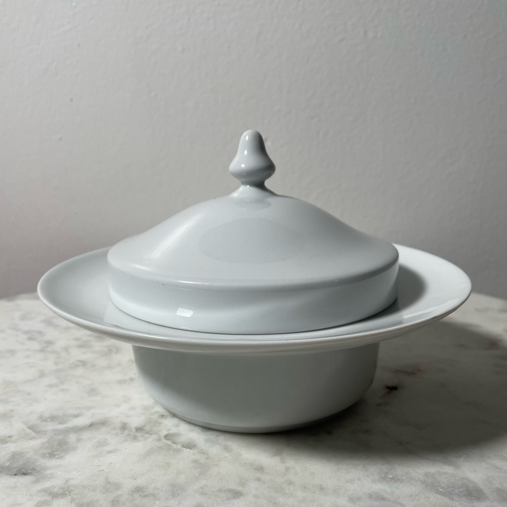 Vintage Spal Porcelanas Portugal Porcelain Lidded Butter Dish - White